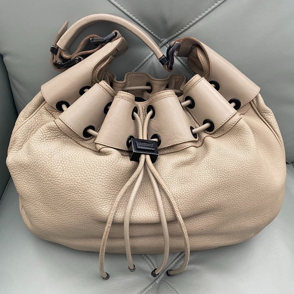 Burberry  ~ Taupe Leather Handbag ~ Duffel w Belt Strap Buckle